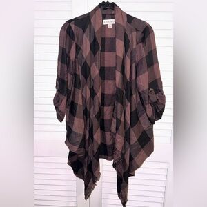 Knox Rose Black & Mauve Plaid Open-Front Jacket